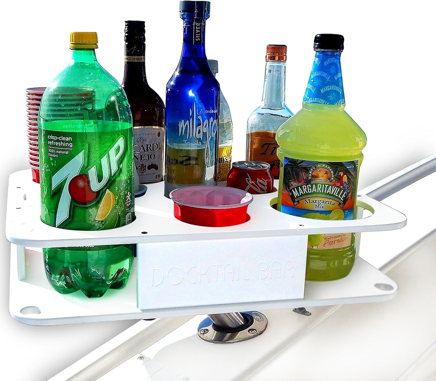 Docktail Bar Boat Caddy Organizer - Portable Bar Table with Rod Holder Mount, Cup Holders, Boat Storage Accessories