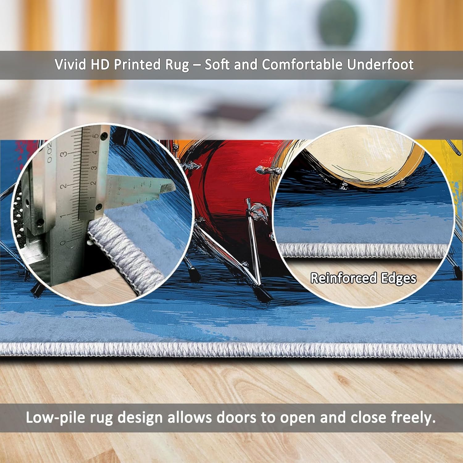 Area Rug for Living Room 8x10 ft Colorful Graffiti Drum Kit Machine Washable Non-Slip Rugs, Soft Accent Rugs, Lightweight Carpet, Foldable Easy Care, Stylish Indoor Area Rug