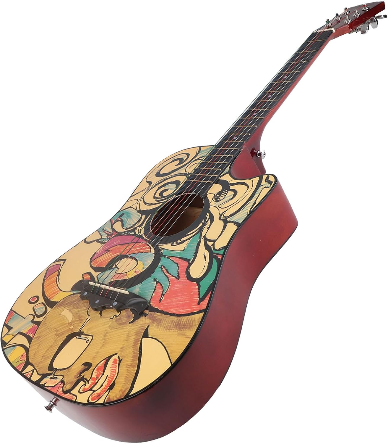 Wooden Guitar, 38in Acoustic Guitar with High Density Fingerboard and Graffiti Pattern, for Beginner