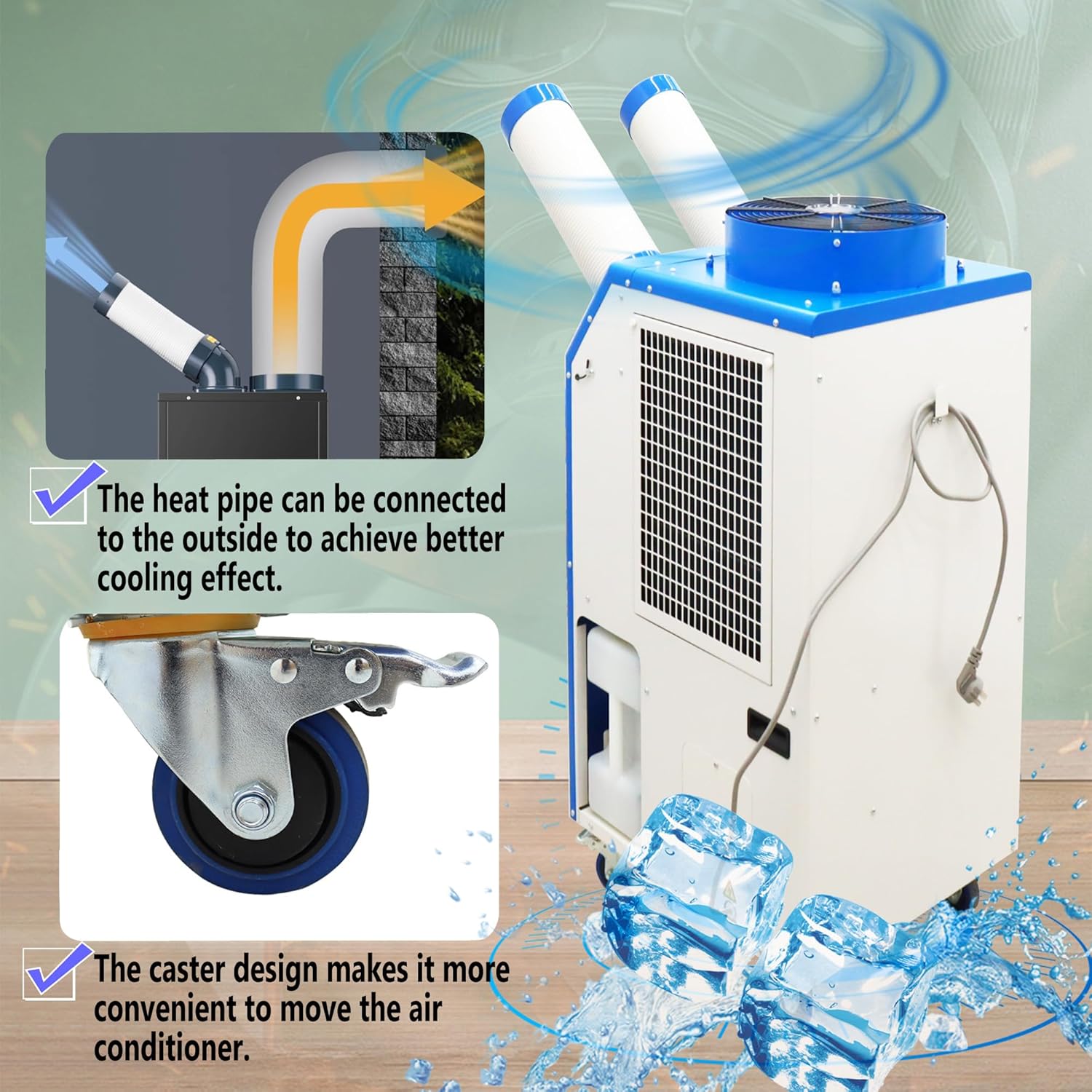 Industrial Portable Air Conditioner with Wheels 14L Large Tank Commercial Spot Cooler Adjustable Air Outlet Ideal for Hospitals Workshops Outdoor Events 220V 1.8KW