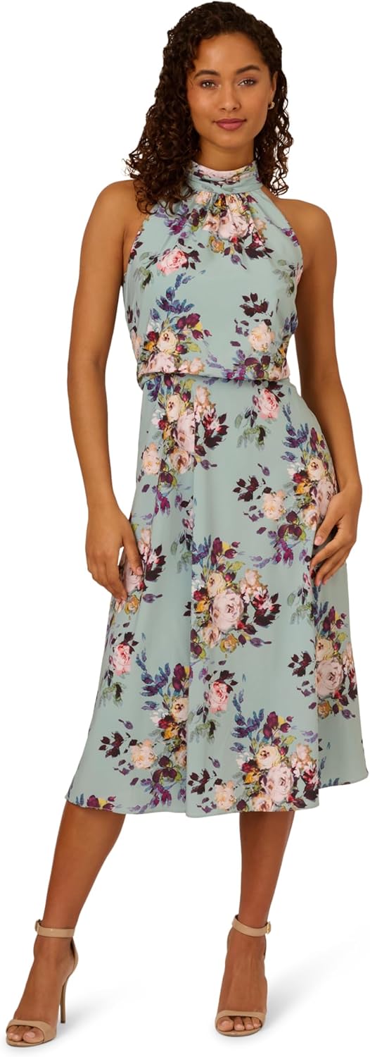 Adrianna Papell Womens Blouson Chiffon Midi Dress