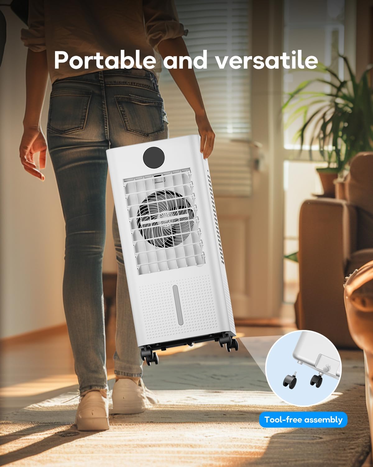 Evaporative Air Swamp Cooler, 22-inch Oscillating Fans that Blow Cold Air, Portable Air Conditioner with Ice Packs, Remote, AC Unit, Humidifier for Indoor, White