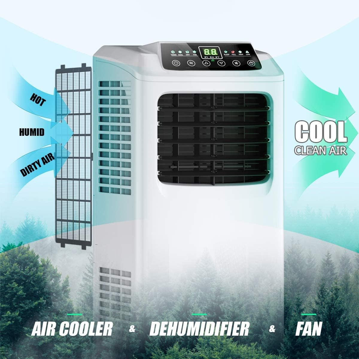 ARLIME Portable Air Conditioners 8000BTU, 3-in-1 Air Cooler with Dehumidifier & Fan Modes, Remote Control, Standing AC Unit for Rooms Up to 230 sq.ft, White