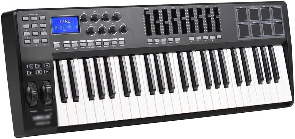 Keyboard Piano, Portable 49-Key USB MIDI Keyboard Controller 8 RGB Colorful Backlit Trigger Pads with USB Cable MIDI Keyboard