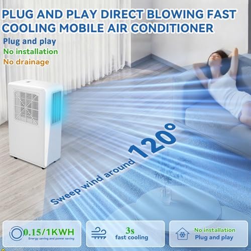 Portable Air Conditioners No Window for Bedroom, w/ 3 Modes & 3 Speeds,1800BTU AC Unit No Drain and No Vent Portable AC, 0.93-Gal Tank for 20H Cooling, 120°Oscillating Swamp Cooler