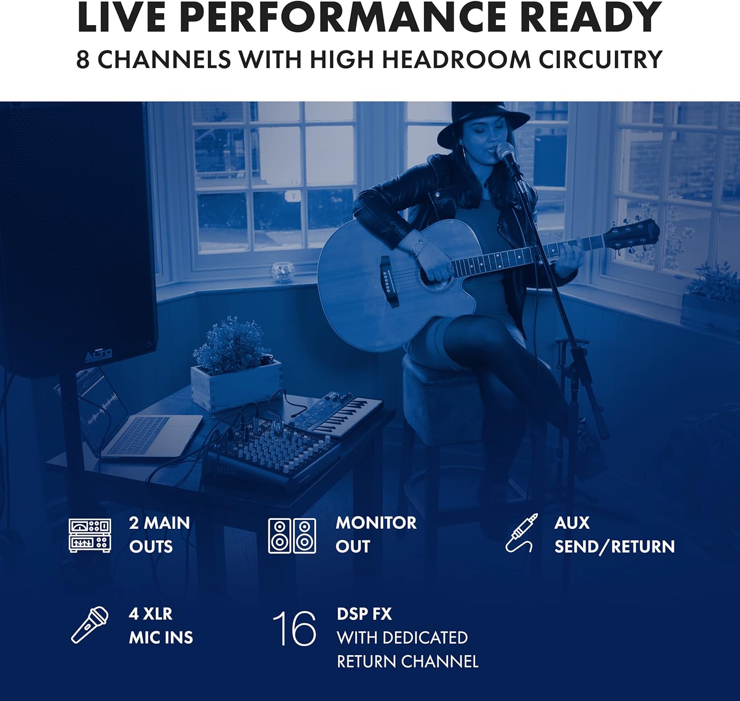 ALTO TrueMix 800FX audio Mixer with 4 XLR Mic Ins, USB Audio Interface and Bluetooth for Podcasting, Live Performance, Recording, DJ, Mac and PC