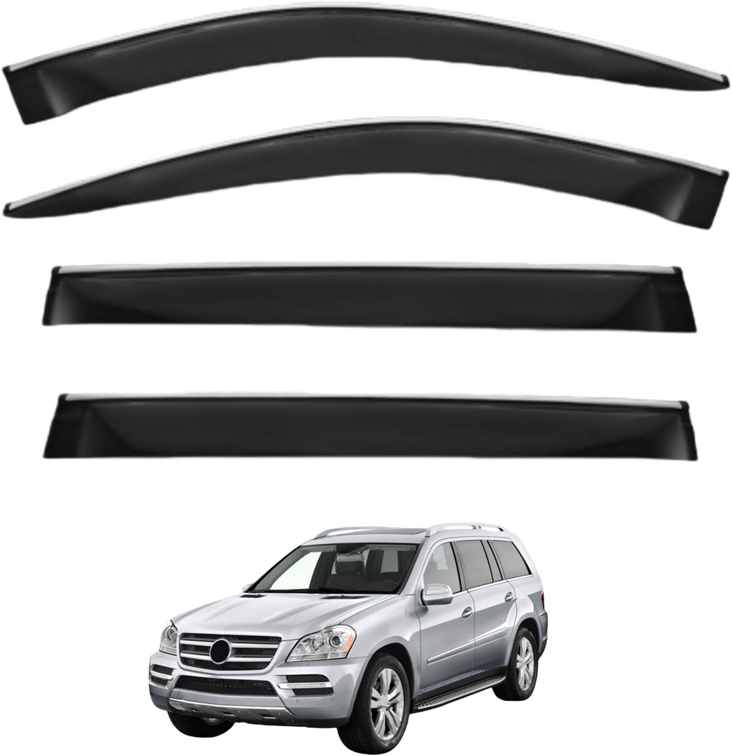 Window Deflectors for Benz GL-Class MK1-X164 2006-2012, Sun Rain Guard Window Visors Vent Shades with Bright Stripes Car Accessories