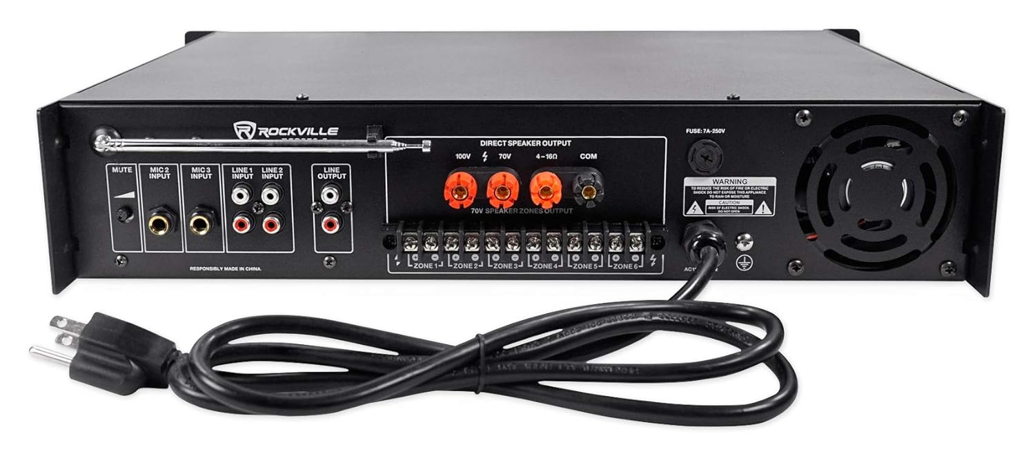 Rockville RCS350-6 350W 6 Zone 70V Commercial Amplifier, Bluetooth, USB, Optical, Rack Mount, for Restaurants and Offices