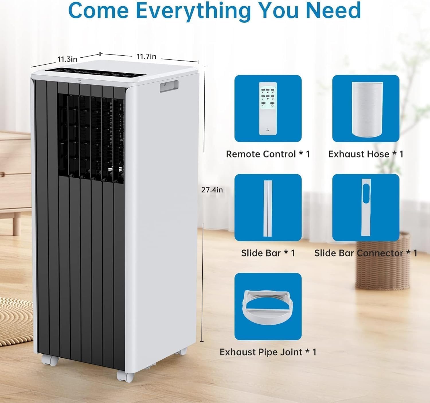 8000 BTU Portable Air Conditioner for Room up to 350 Sq.Ft - 3-in-1 AC Unit with Dehumidifier & Fan Mode, Features Quiet Operation, 24H Timer, Sleep Mode, Remote Control & Easy Install Window Kit