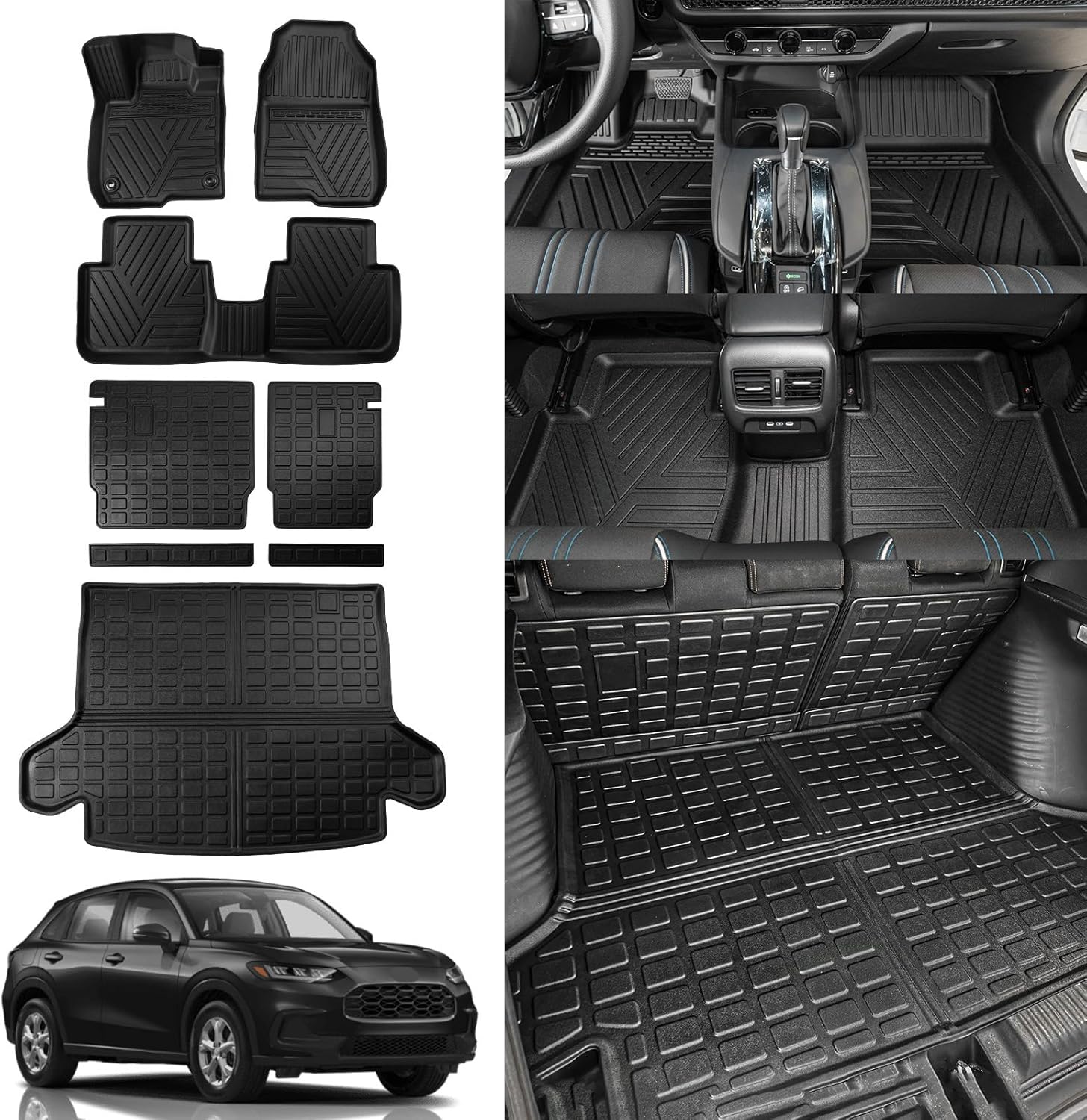 Rongtaod Floor Mats Compatible with 2023-2025 2026 Honda HRV Trunk Mat Cargo Mat Cargo Liner All Weather Back Seat Cover Protector 2024 HR-V Accessories (Trunk Mat+Backrest Mats+Floor Mats)