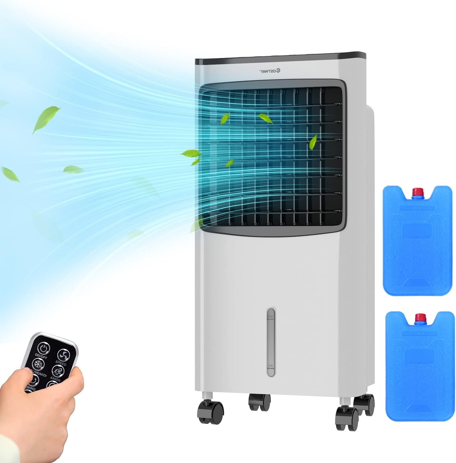 COSTWAY Evaporative Cooler, 3-in-1 Air Cooler with Remote Control, 3-Mode, 3-Speed and 7.5H Timer Function, Include Ice Boxes, Water Tank and Casters, Portable Air Conditioner for Room Home Office