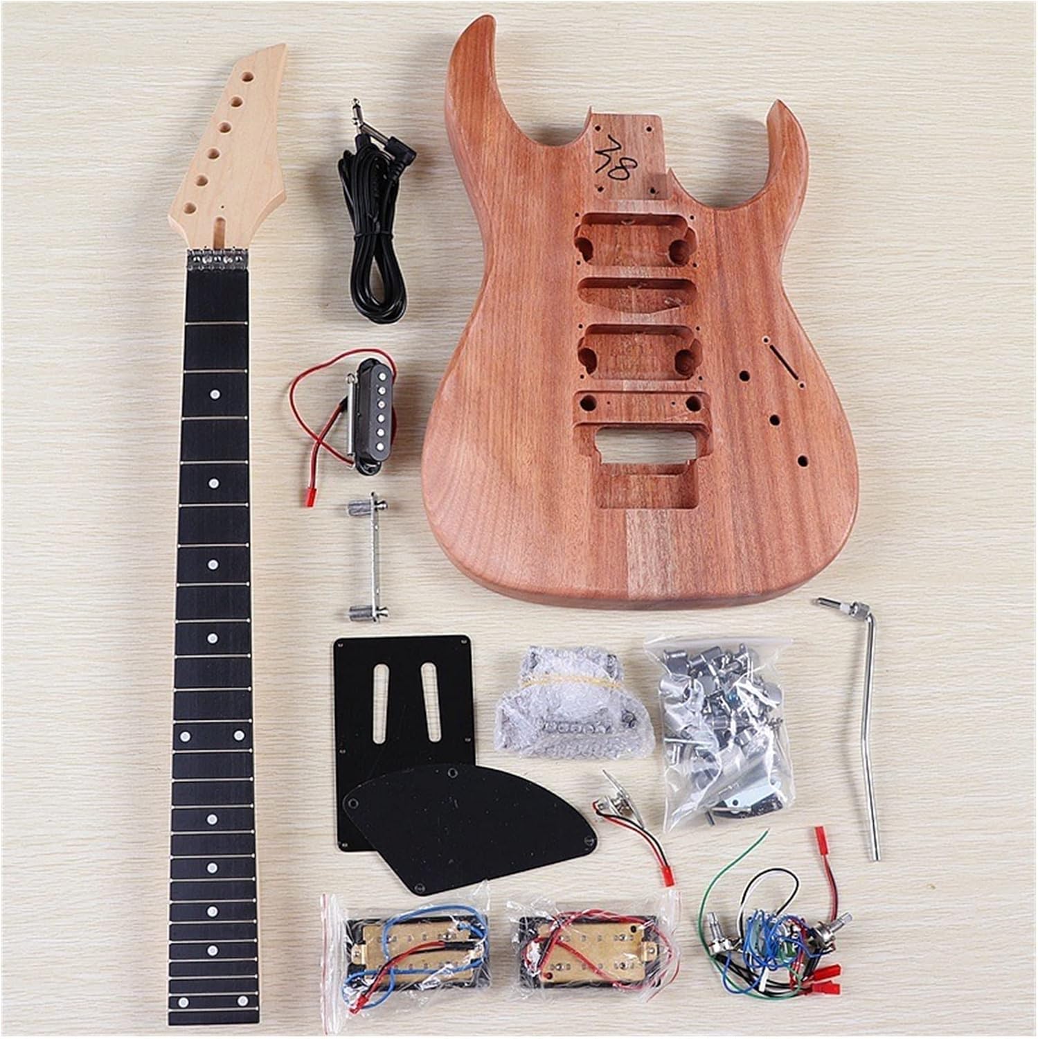 TSTS Electric Guitar Kit 6 Strings Maple Neck Replacement Mahogany Guitar Body Rosewood Fretboard Unfinished Electric Guitar Kit