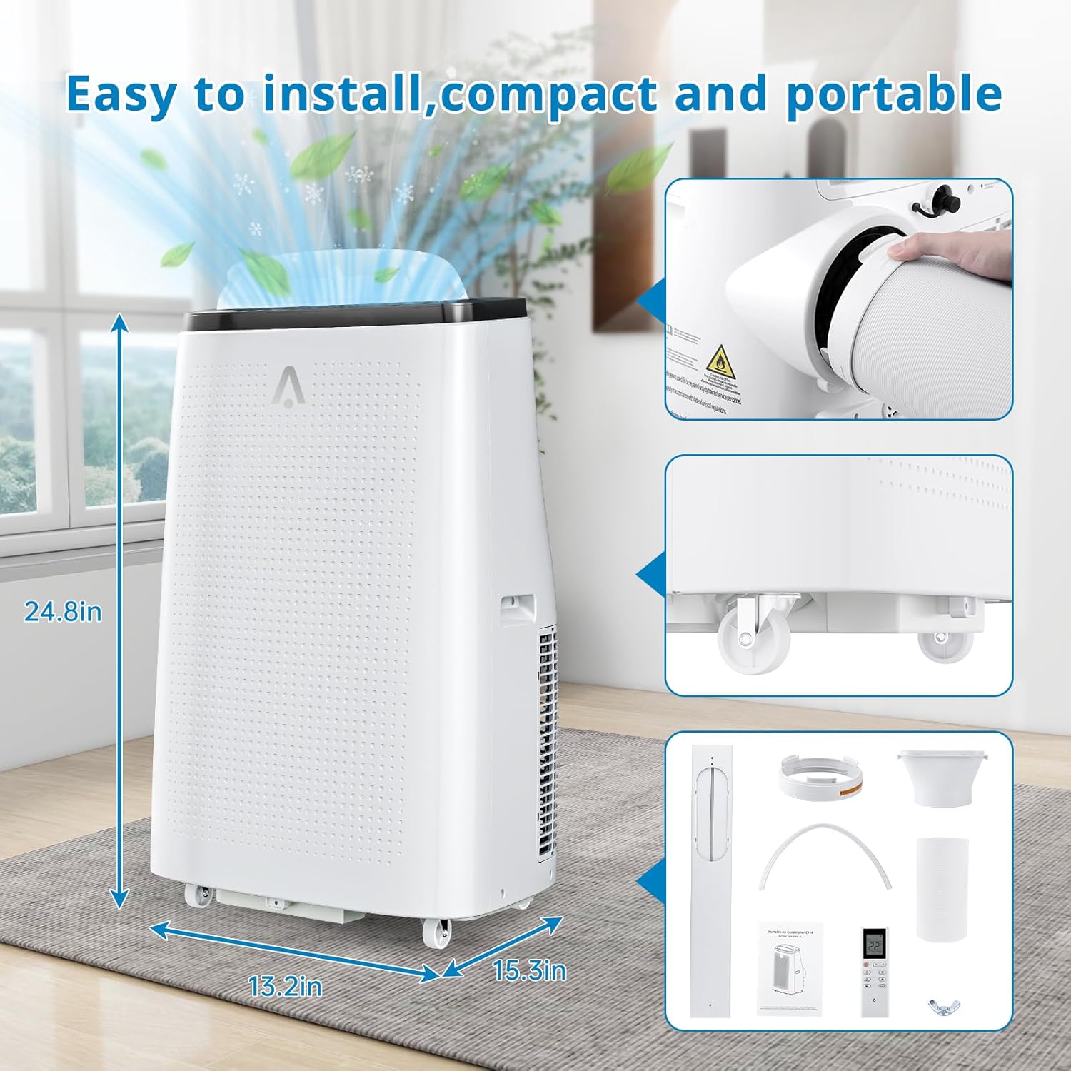 14000 BTU Portable Air Conditioner, 700 Sq Ft Coverage, 3-In-1 Cooling, Fan, Dehumidifier, 50 DB Quiet, Remote & 24-Hour Timer, for Bedroom, Office, Living Room