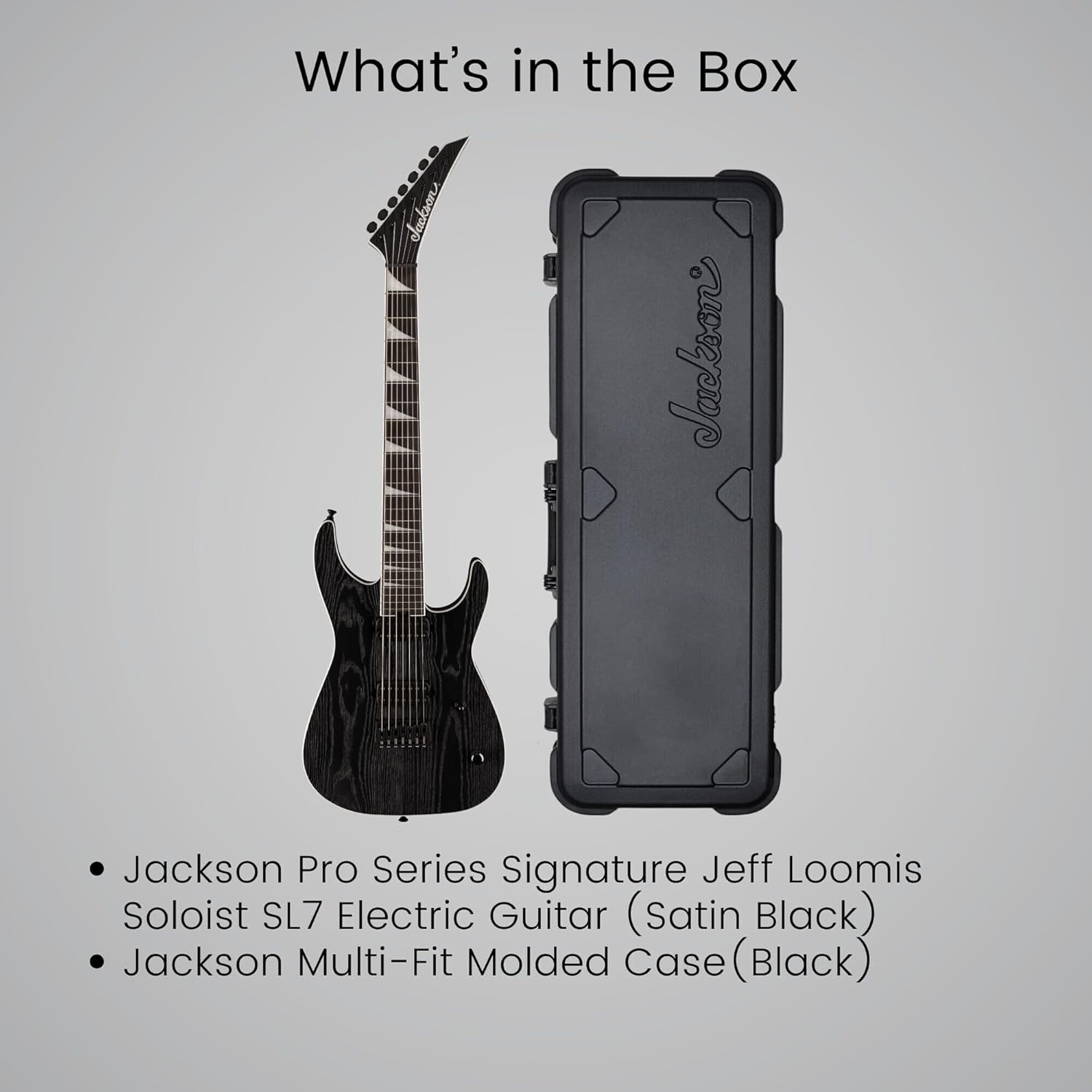 Jackson Pro Series Signature Jeff Loomis Soloist SL7 HT 7-String Electric Guitar with Ebony Fingerboard (Black Ash) Bundle with Jackson Heavy Duty and Secure Molded Case (Black) (2 Items)