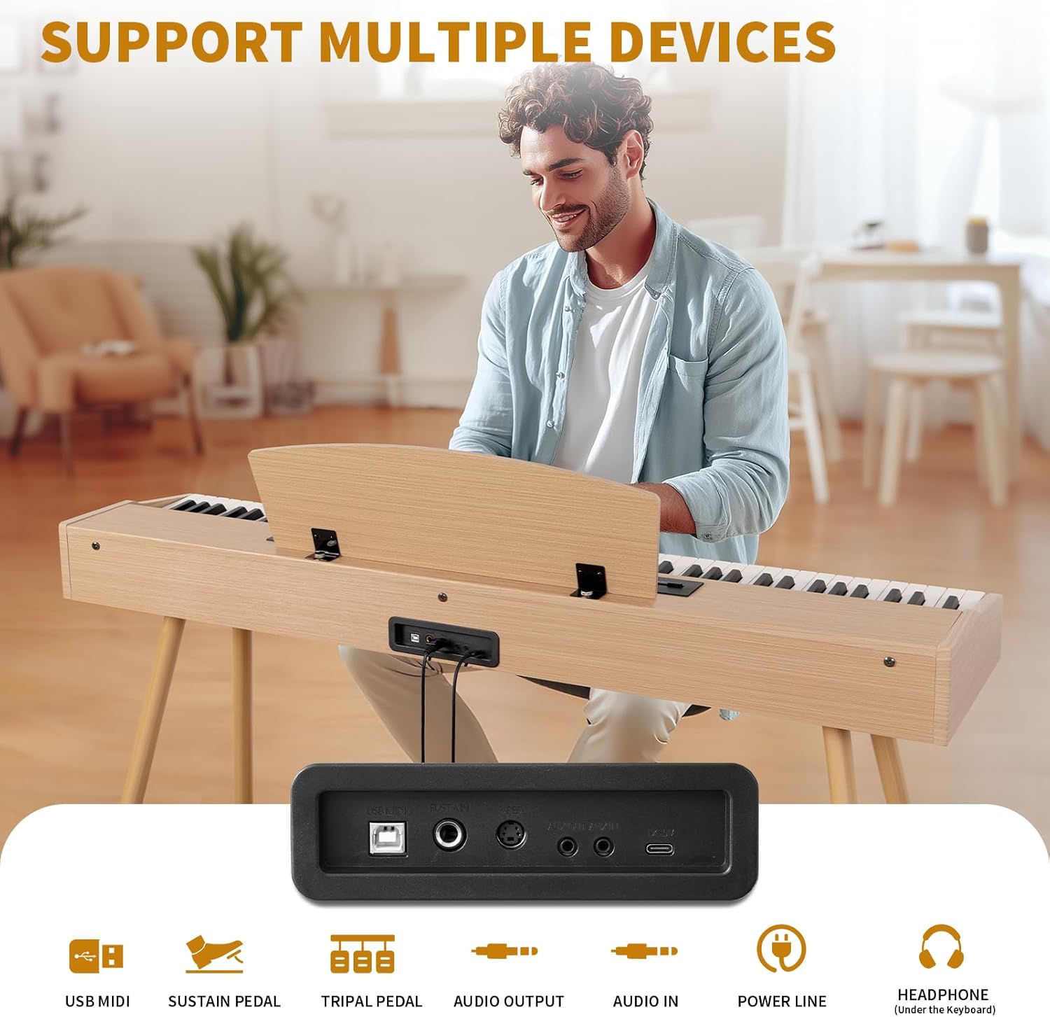 AiJoy Digital Piano Keyboard Hammer Weighted 88 Keys, Full Size Electric Piano for Beginners, with LCD Display and Tripal Pedal, Supports USB-MIDI/Wireless Connect, ADP-50