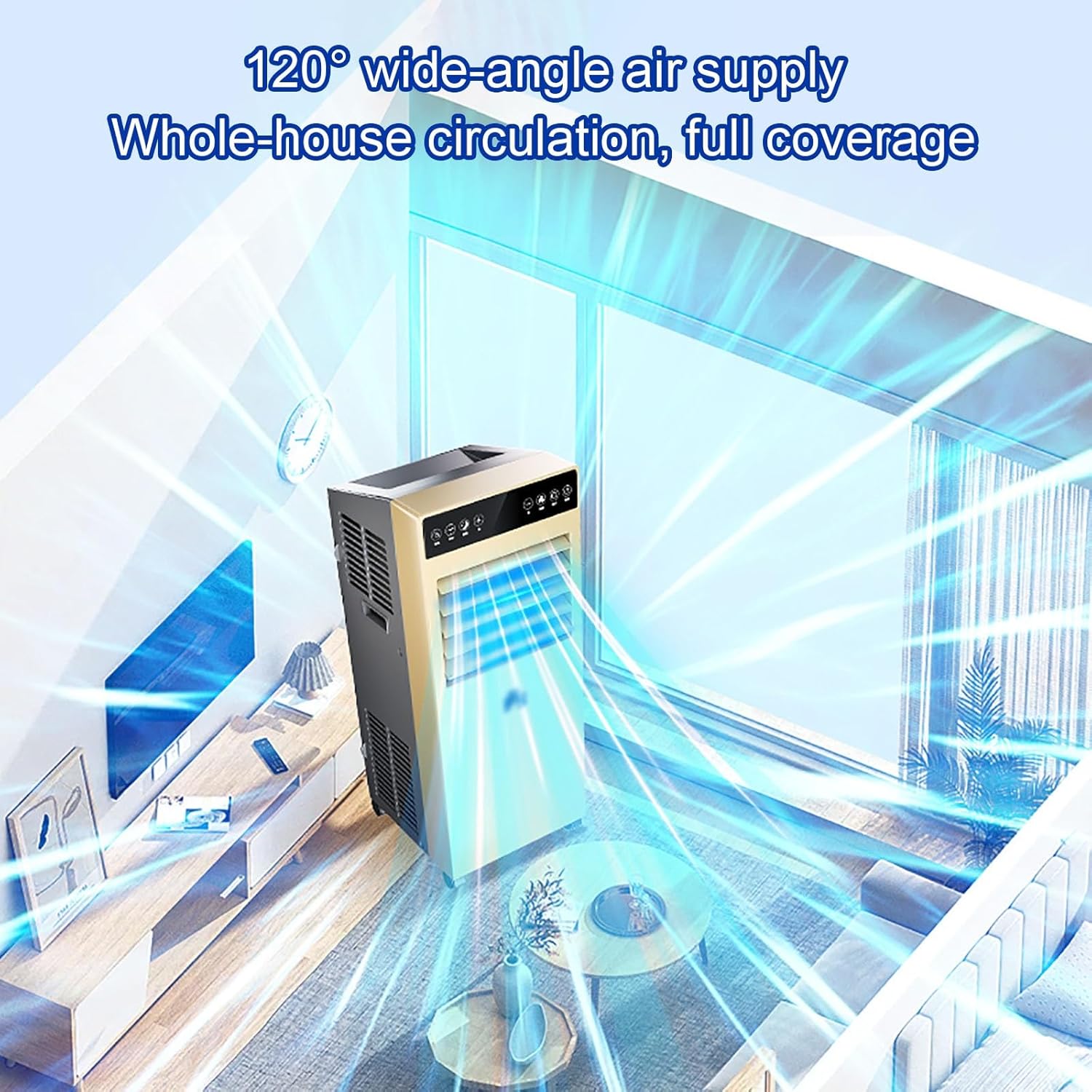 4-in-1 Cooling Fan, Mobile Room Fans with Dehumidification, Low Noise Sleeping, Air Conditioner Fan 120° Wide Angle Air Supply