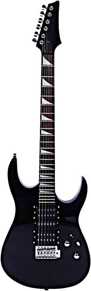 Dorill Black Electric Guitar Package, Full-Size, 24 Fret Rosewood Fretboard, Sawtooth Inlays, Maple Neck, with Gig Bag, Strap, Instrument Cable, Pick, and Whammy Bar