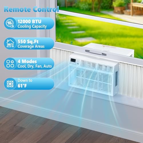 Window Air Conditioner, 12000 BTU Window AC Unit, Cooling Room 550sq.ft, Fast Cooling, 24H Timer, Dehumidifier Mo, Energy Saving, Remote Control for Living Room, Bedroom, Office