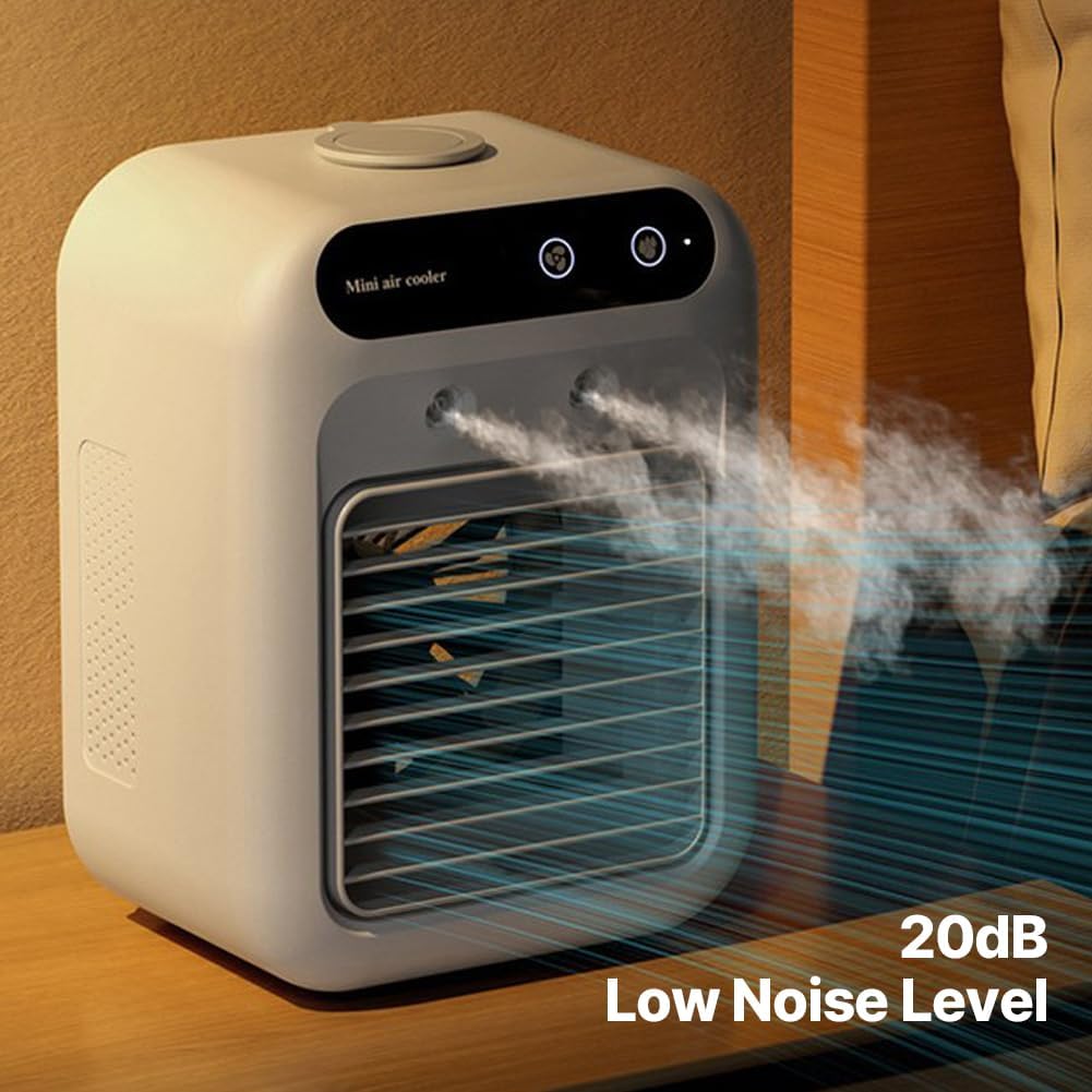 Mini air conditioner low noise large air volume office/sleep/camping outdoor portable air conditioner powerful cooling easy to use usb charging white 2.5(W) x4.5(D) x8.5(H) inches