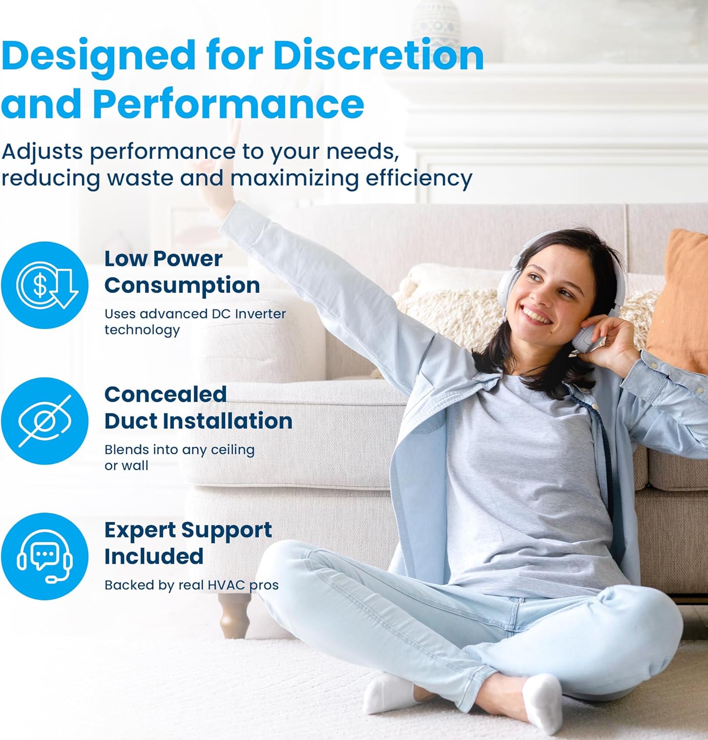 Senville 9,000 BTU Ducted Mini Split AC/Heating System, Concealed Duct, Built-in Water Pump, Wall Thermostat, 16 Ft. Installation Kit