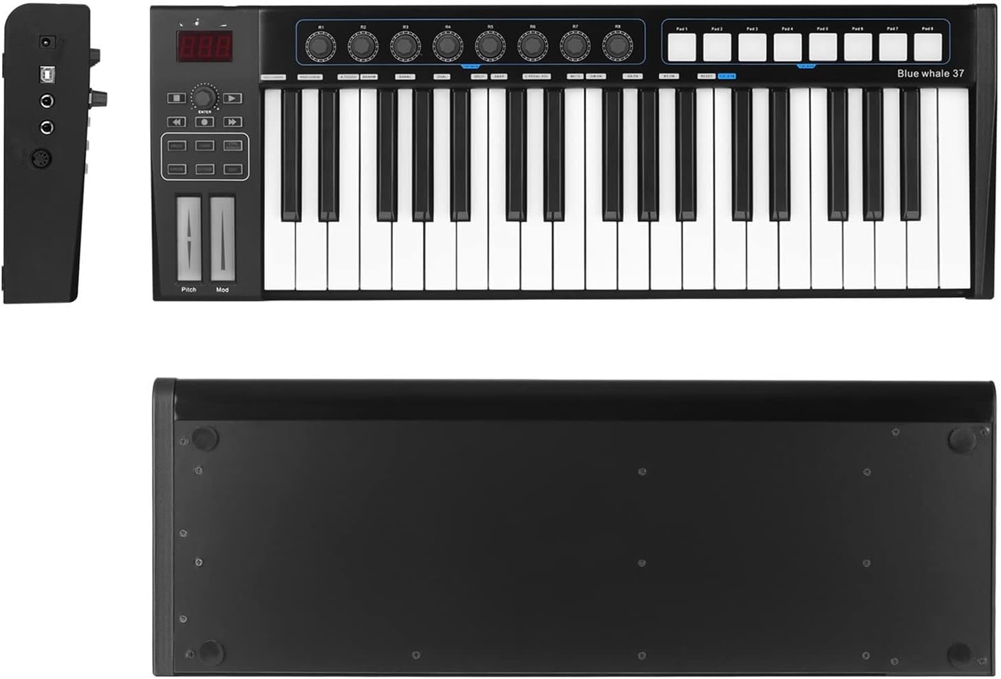 Keyboard Piano 37 USB MIDI Controller Keyboard 37 Semi-Weighted Keys 8 RGB Backlit Trigger Pads LED Display