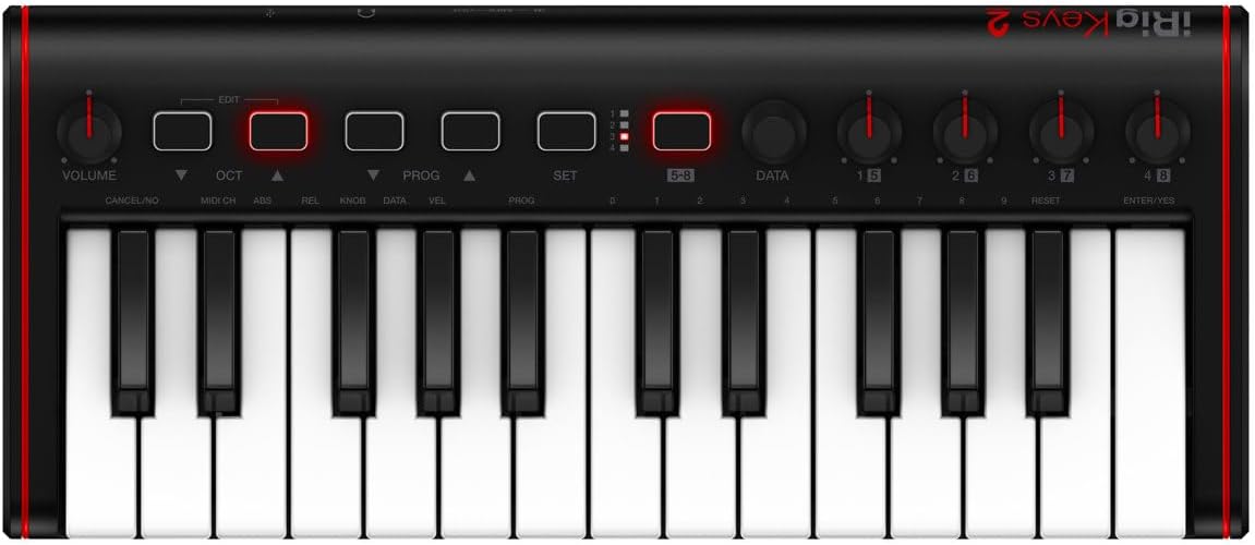 IK Multimedia iRig Keys 2 Mini portable keyboard MIDI controller with 25 velocity-sensitive synth-action mini keys and headphone output, for iPhone, iPad, Mac, PC, Android