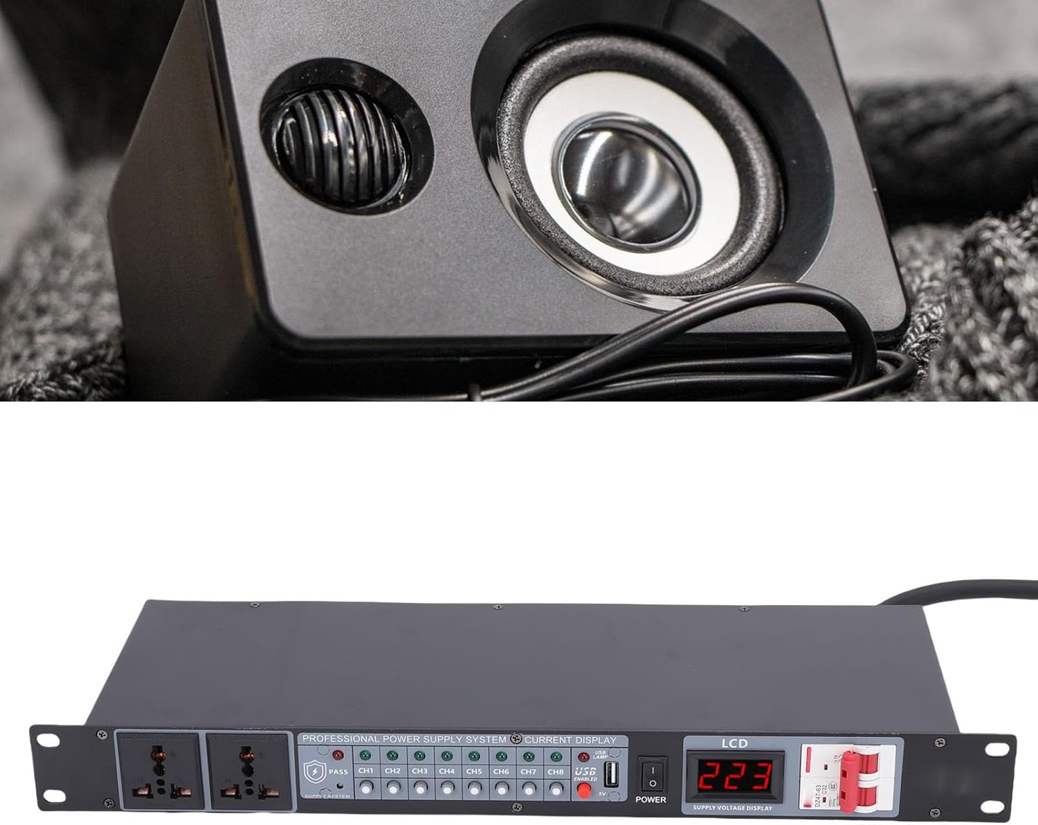 10 Channel Power Sequencer, Digital Voltage Display Rack Audio Controller Regulator for Stage Home Theater Use, Power Conditioner and Sequencer Surge Protector (US Plug)