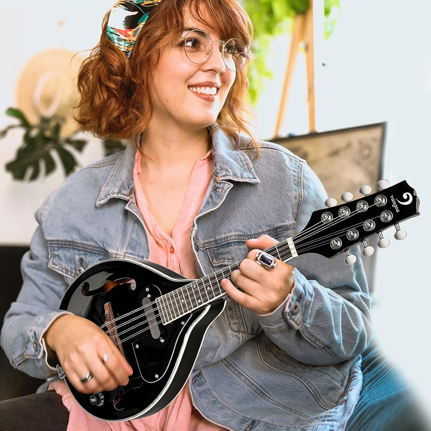 Vangoa Mandolin Instrument Mahogany Acoustic Electric A Style Mandolin Musical Instrument for Beginner Adults Teens Kids, Black