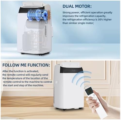 14,000 Btu Air Conditioners Cooling Up to 750 Sq.Ft, 3-In-1 Portable Air Conditioner with Cooling, Dehumidification & Fan Modes Remote Control, Timer, Ultra-Quiet Operation for Home, Office