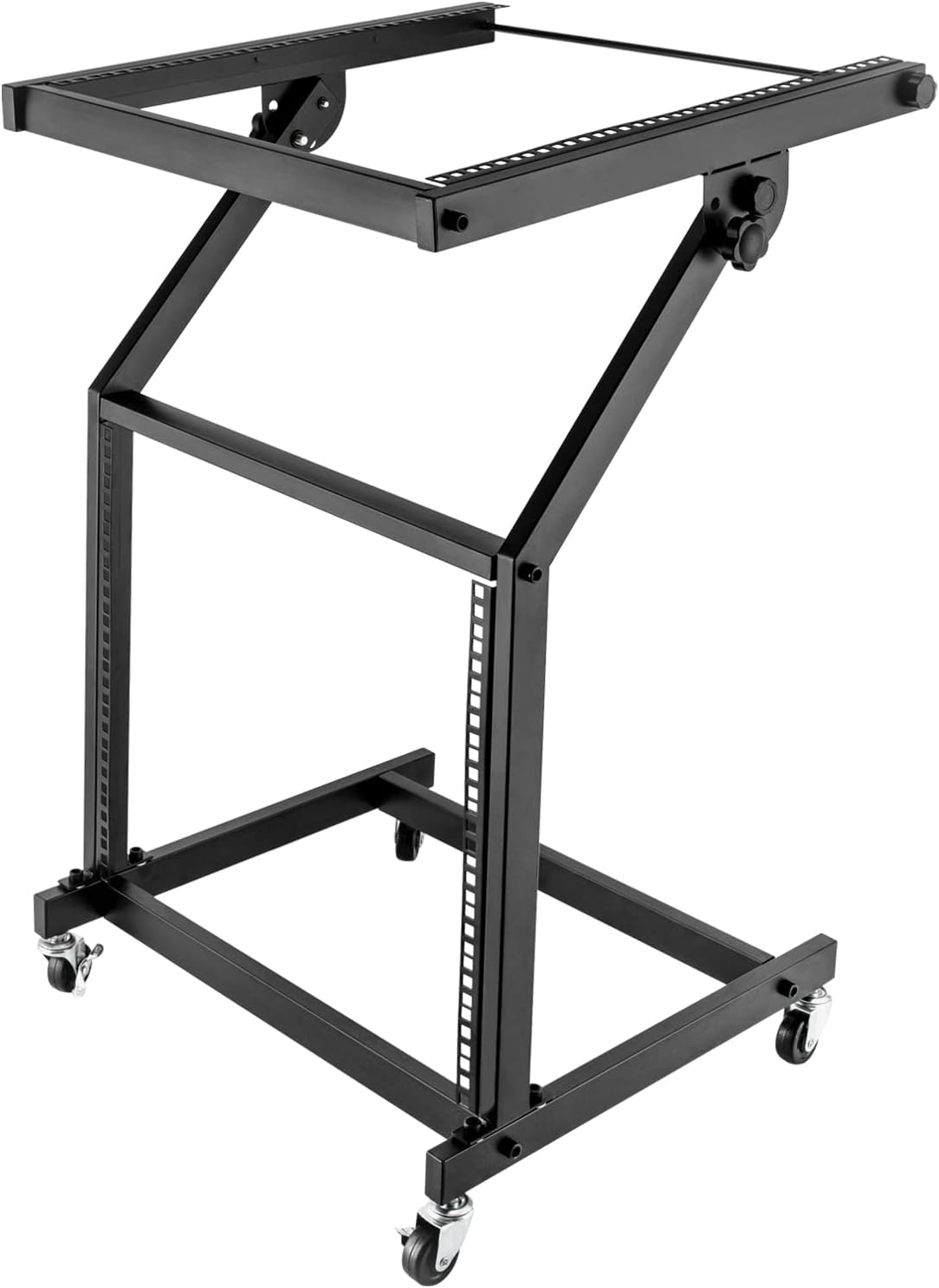 Studio Mixer Stand, 9U Rack Mount Mixer Case Stand, Adjustable Studio Equipment Cart, Stage Amp DJ Rolling Black For Stage or Studio Amplifier, Effects