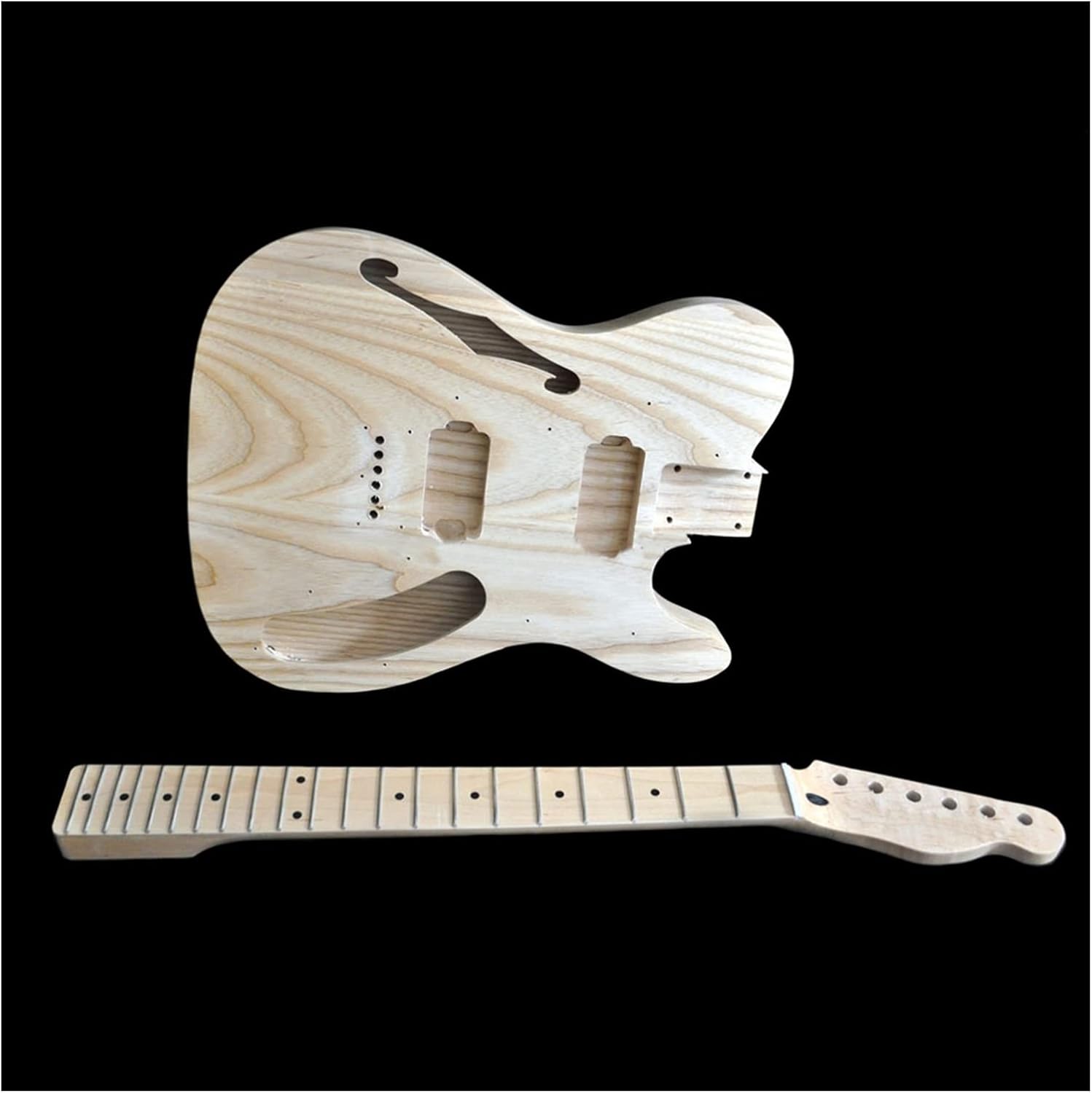 DIY Electric Guitar Kit Guitar Semi-Hollow Ash Body with F Holes Maple Neck 21 FretsTruss Rod Adjust DIY Guitar Kit