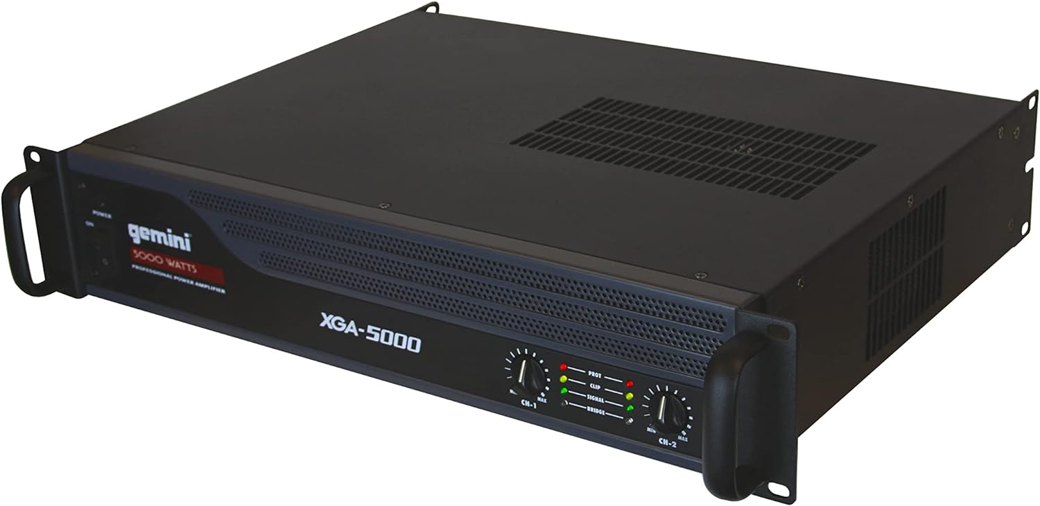 Gemini Professional 5000W 2-Channel Power Amplifier – High-Powered DJ & PA Audio Amp with XLR/RCA Inputs, Bridge Mode, Built-in Protection & Cooling for Live Sound & Installations (XGA-5000)