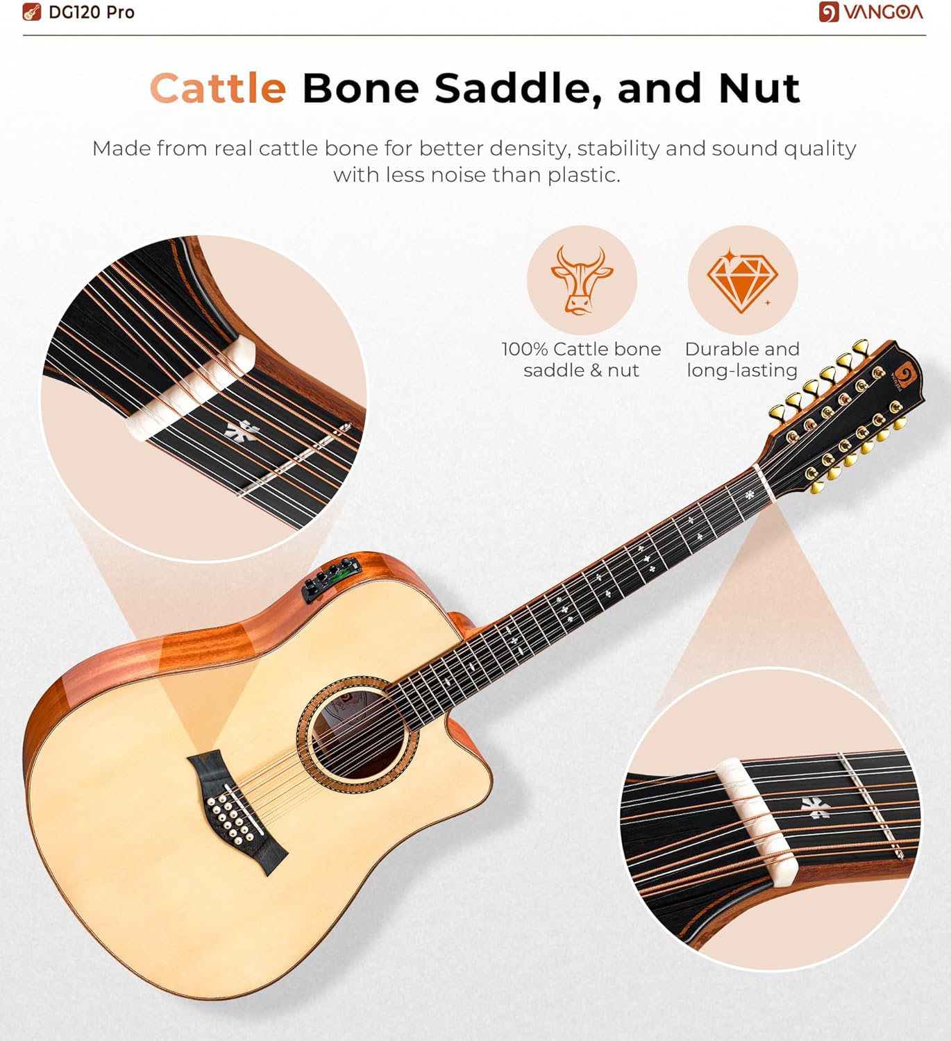 Vangoa Advanced 12 String Guitar, Full Size Twelve String Guitar Acoustic Electric 4 Band EQ Electroacoustic Set for Professional Beginner Adults Intermediate, Spruce Top, Glossy Natural