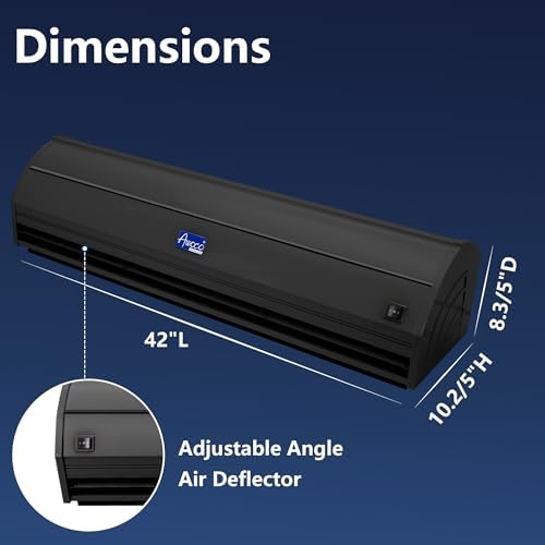 Awoco 42” Black Elegant 2 Speeds 1000 CFM Indoor Air Curtain, UL Certified, 120V Unheated with an Easy-Install Magnetic Door Switch