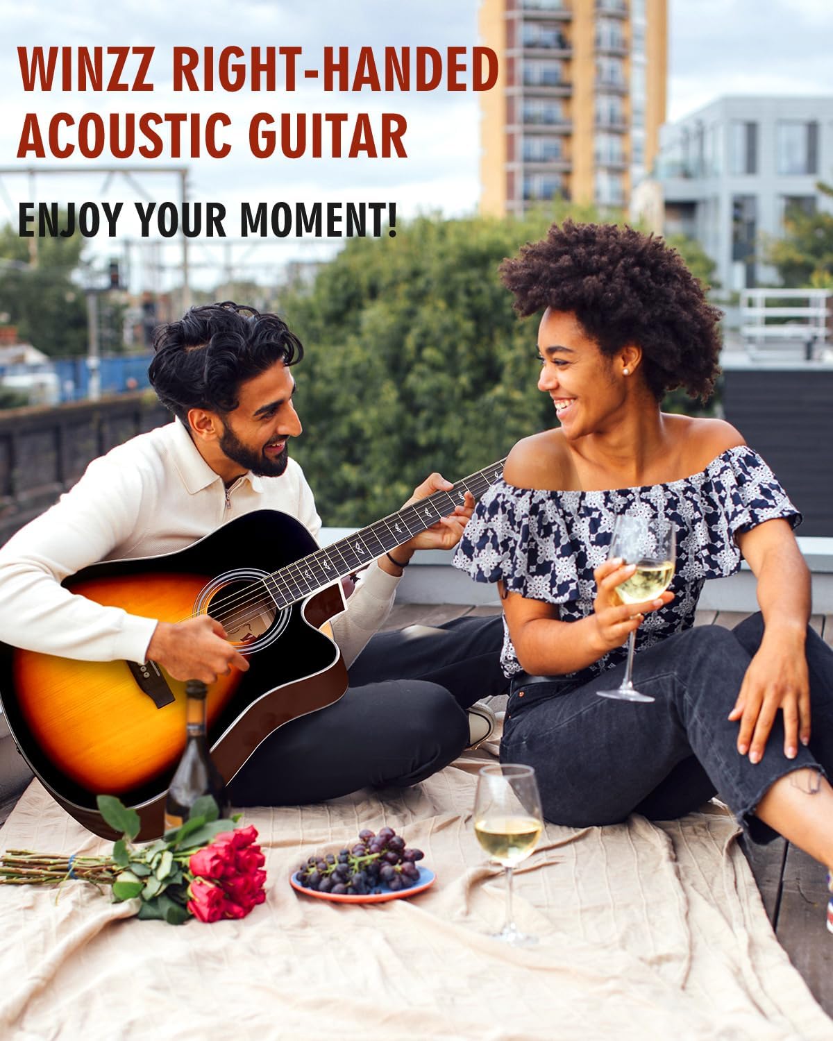 Winzz Acoustic-Electric Guitar 4/4 Full Size for Adults Beginners and Teens,6 Steel-String Acustica Guitarra Starter Kit, 4-Band Equaliser, 41