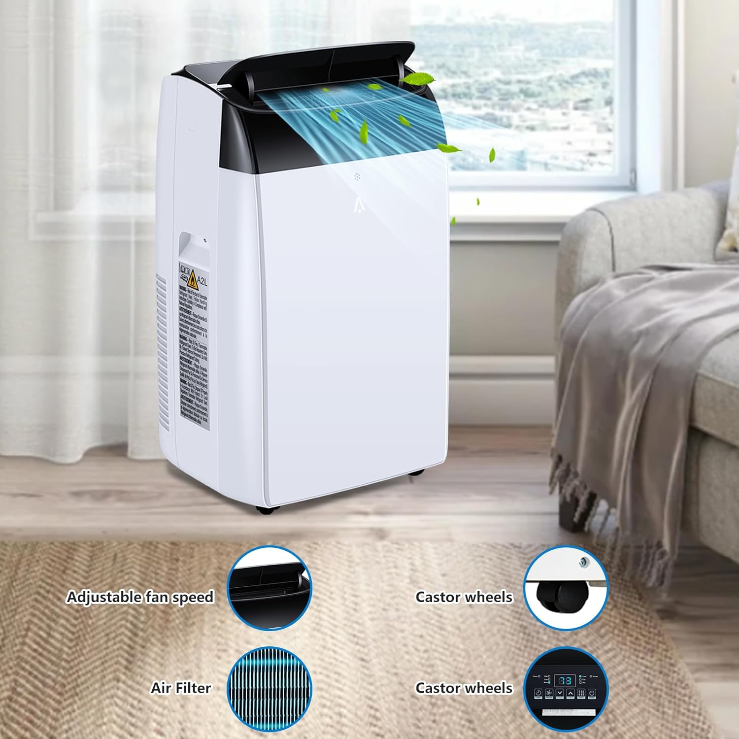 Portable AC, 12,000 Btu Portable Air Conditioners with 24h Timer, Remote Control, Portable Ac Units for Rooms Cooling Up to 550 Sq.Ft. Cooling, Dehumidifying, Fan, 3 In 1 AC, White