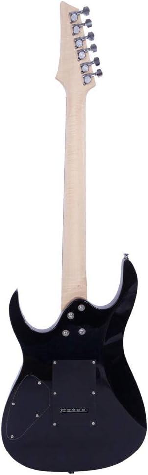 Dorill Black Electric Guitar Package, Full-Size, 24 Fret Rosewood Fretboard, Sawtooth Inlays, Maple Neck, with Gig Bag, Strap, Instrument Cable, Pick, and Whammy Bar