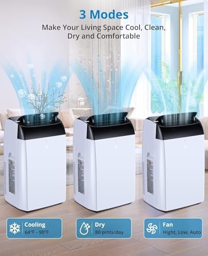 12,000 Btu Portable Air Conditioner Cools Up to 550 Sq. Ft. Portable AC Unit, Stand AC Units for Room with Dehumidifier and Fan, Quiet Operation, Remote Control, 24 Hours Timer