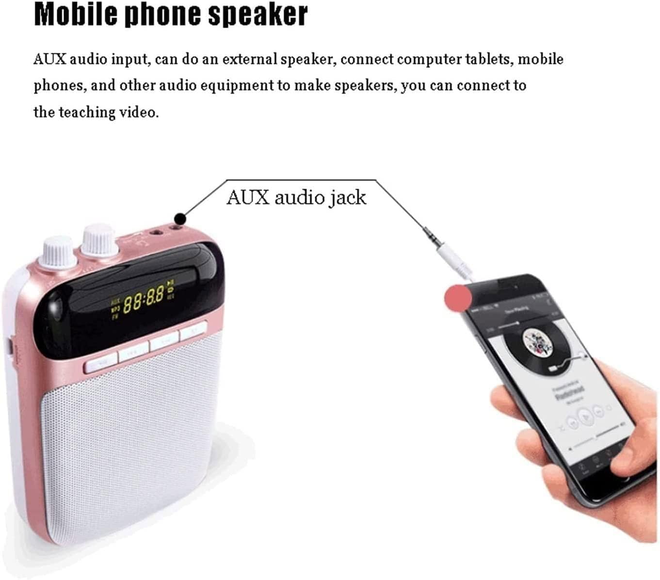 TOEWOE Portable Voice Amplifier for Teacher with Microphone Headset, Personal Speaker for Teachers, Tour Guide, Coaches, Classroom (Color : Pink)