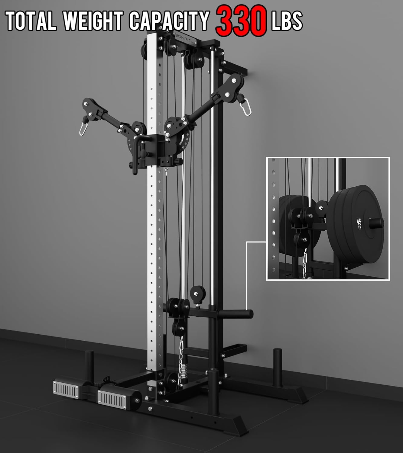 Eonfit Cable Machine for Home Gym, LAT Pulldown Cable Crossover Machine Workout Station Pulley System Tower with Leg Holder, LAT Bar, Foot Board Accessories