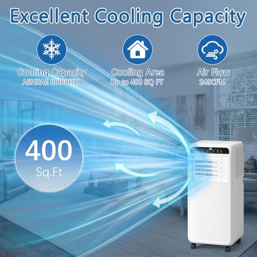 8000BTU Portable Air Conditioners With Fan & Dehumidifier, DollarDash 3-IN-1 Quiet Free Stand Portable AC Unit Cools Up to 400 Sq.Ft for Rooms, Apartments, Office