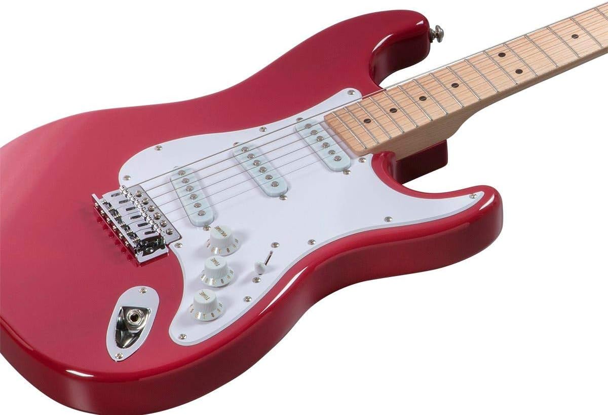 Monoprice Cali Classic Electric Guitar - Wine Red, 6 Strings, Double-Cutaway Solid Body, Right Handed, SSS Pickups, Full-Range Tone, With Gig Bag, Perfect for Beginners - Indio Series
