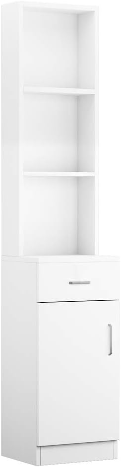White Salon Cabinet, Beauty Salon Products, Tools Cabinet, Barber Salon Stations, Beauty Styling Equipment Organizer, Hair Salon Supply cabinet w/1 Storage Cabinet, Drawer & 3 Tier Shelf White