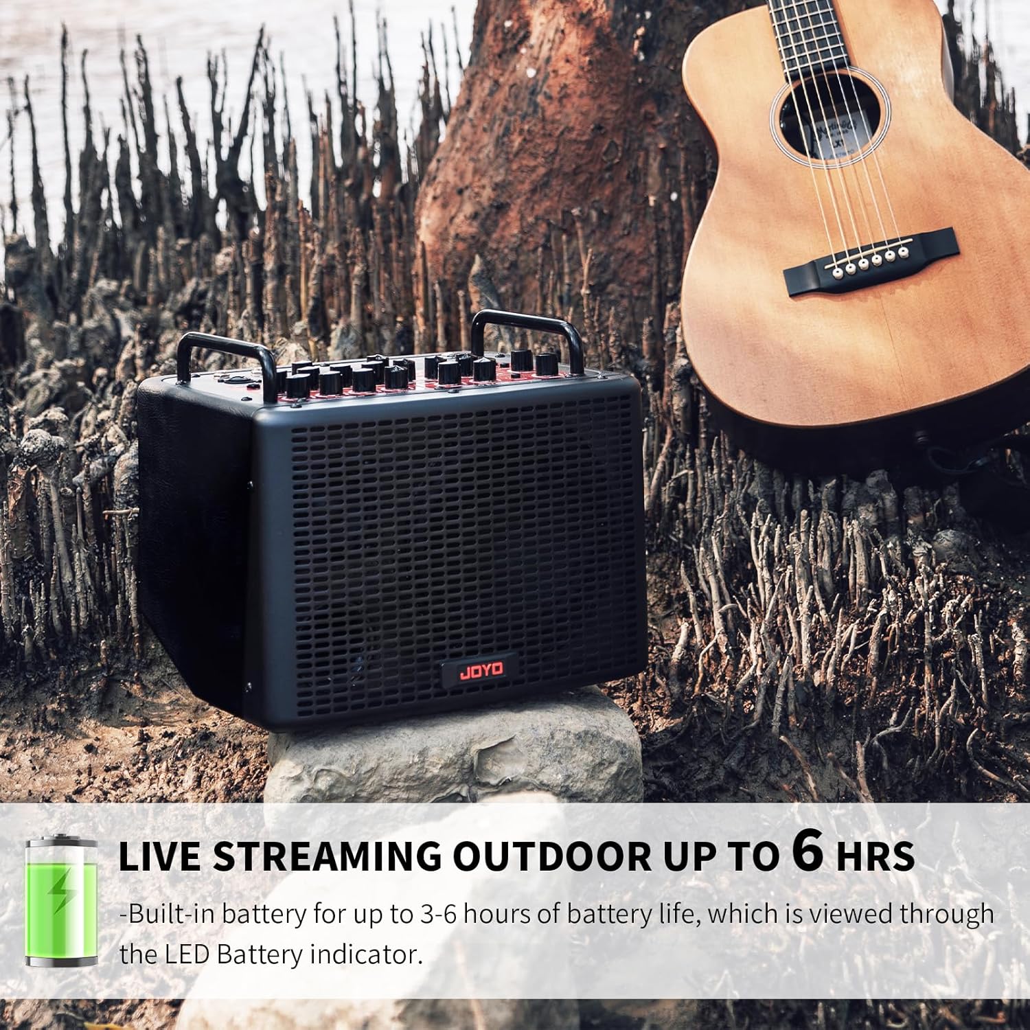 JOYO 40 Watt Acoustic Combo Amplifier Rechargeable Guitar & Vocal Two Channels Guitar Amp with Drum Machine Reverb Chorus Delay Effects and Bluetooth XLR & Aux-in (BSK-40 Black)