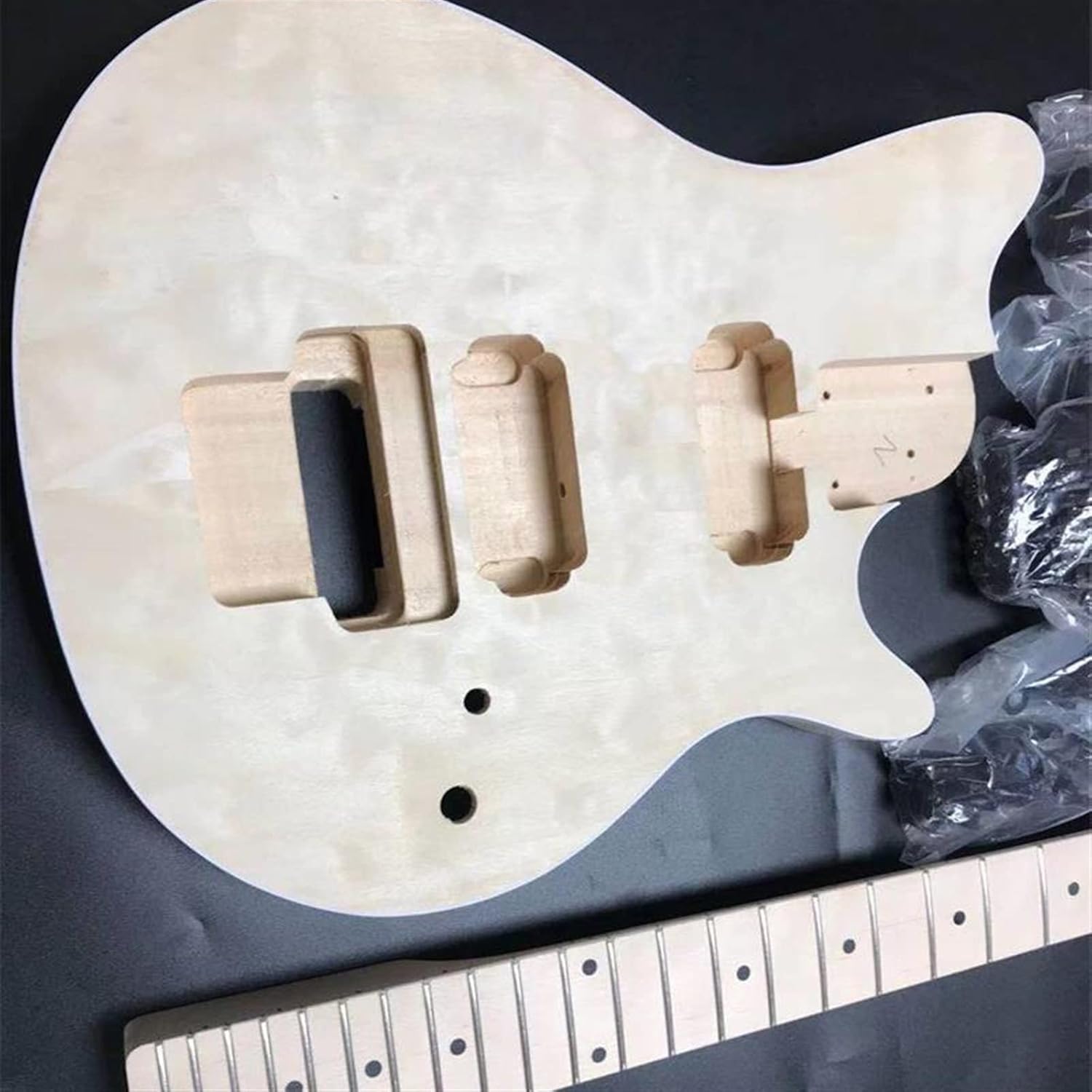 2 Dual-Coil Pickups Unfinished 22 Frets DIY Electric Guitar Kit Basswood Body and Fingerboard Unfinished Guitar Set
