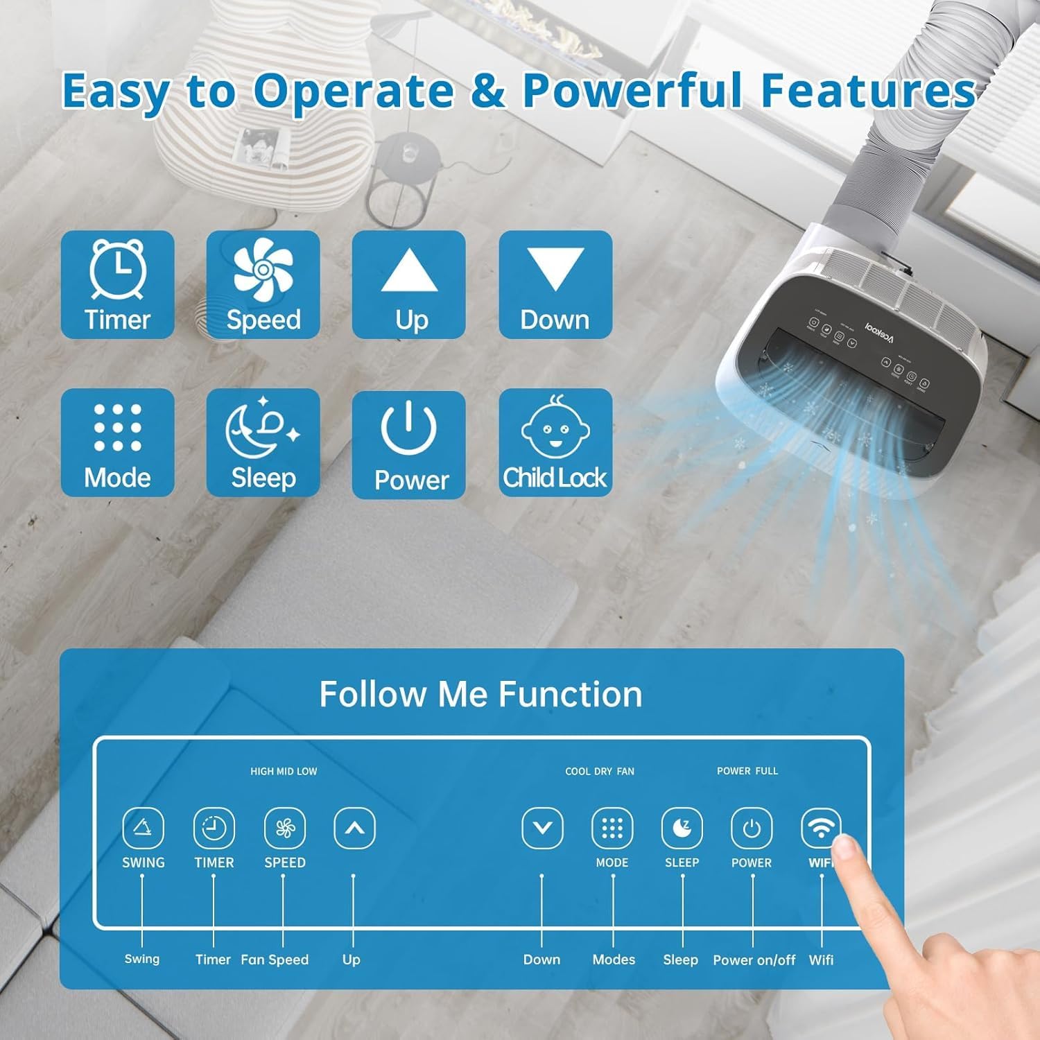 14000 BTU Portable Air Conditioner with Dehumidifier & Fan - 3-in-1 Cooling Unit for Rooms Up to 750 Sq.Ft, 90Pints/Day Dry Mode, 50dB Ultra Quiet, Self-Evaporative, Window Kit Included