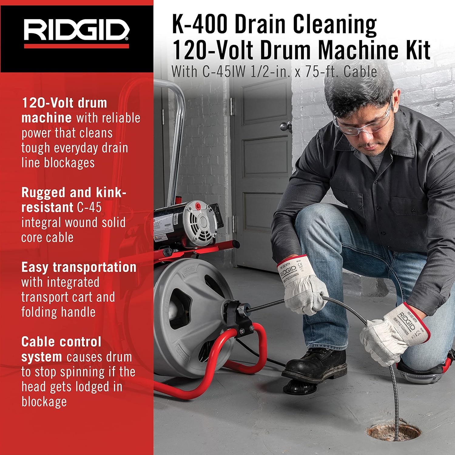 RIDGID 26998 K-400 120-Volt Drain Cleaning Drum Machine Kit with C-45IW 1/2