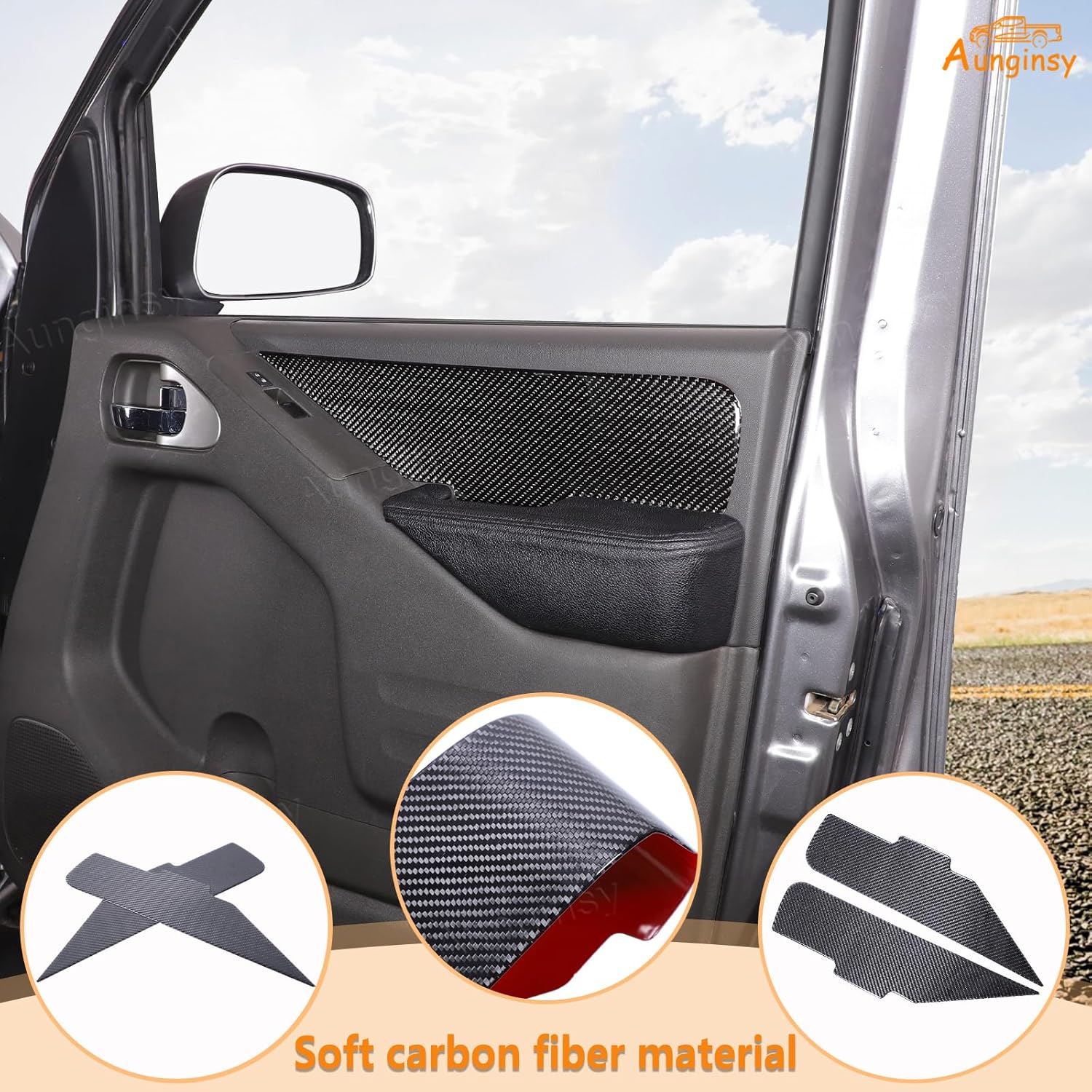 Aunginsy Inner Front Door Armrest Upper Panel Trim Sticker Compatible with Nissan Frontier 2009-2017 Pickup Truck Front Door Armrest Panel Anti-Scratch Decorative Sticker Protection Cover Accessories