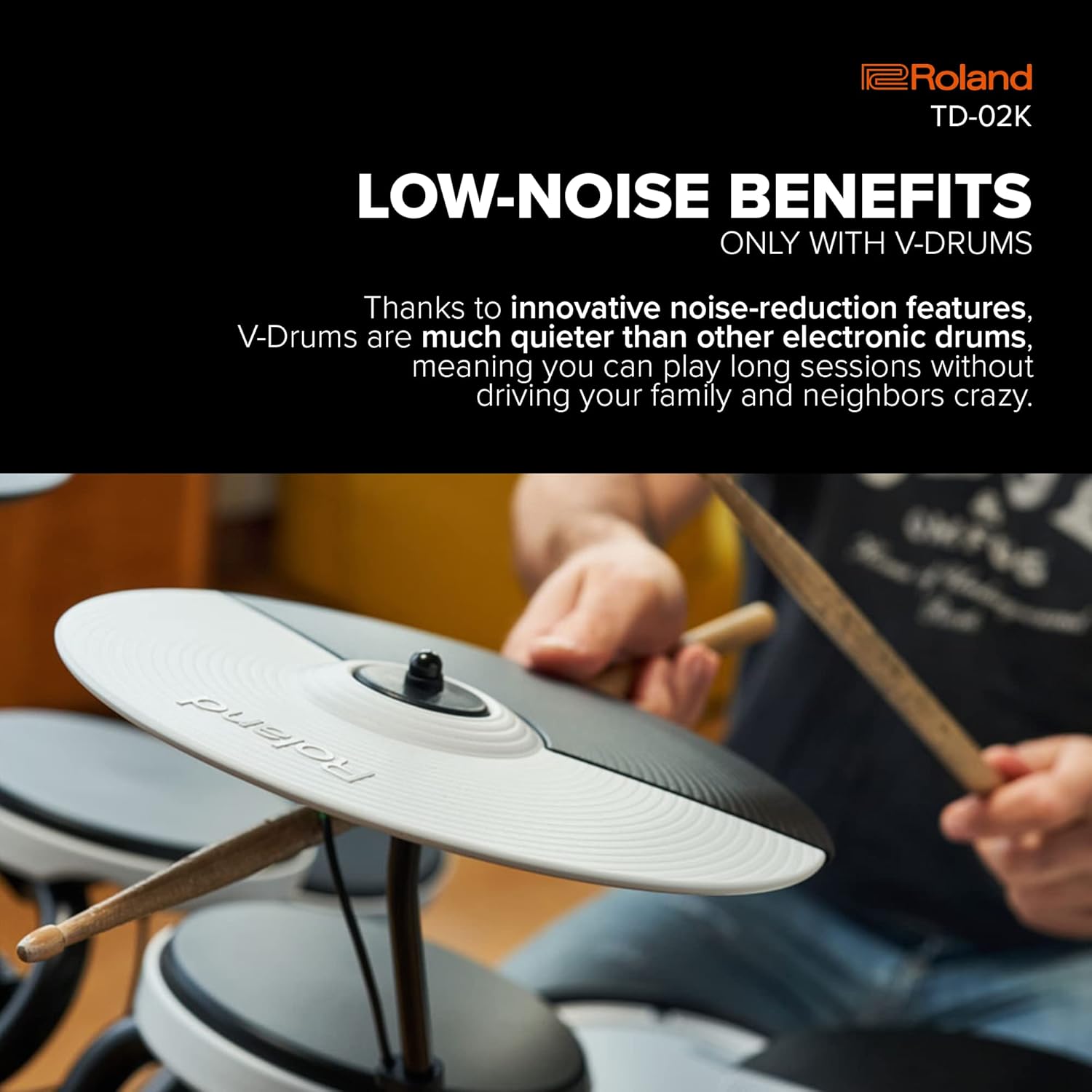 Roland TD-02K V-Drums | Entry-Level Compact Electronic Drum Kit with Expressive Playability, Noise-Reducing Features, Height-Adjustable Stand & Optional Bluetooth Expansion | Onboard Coach Function