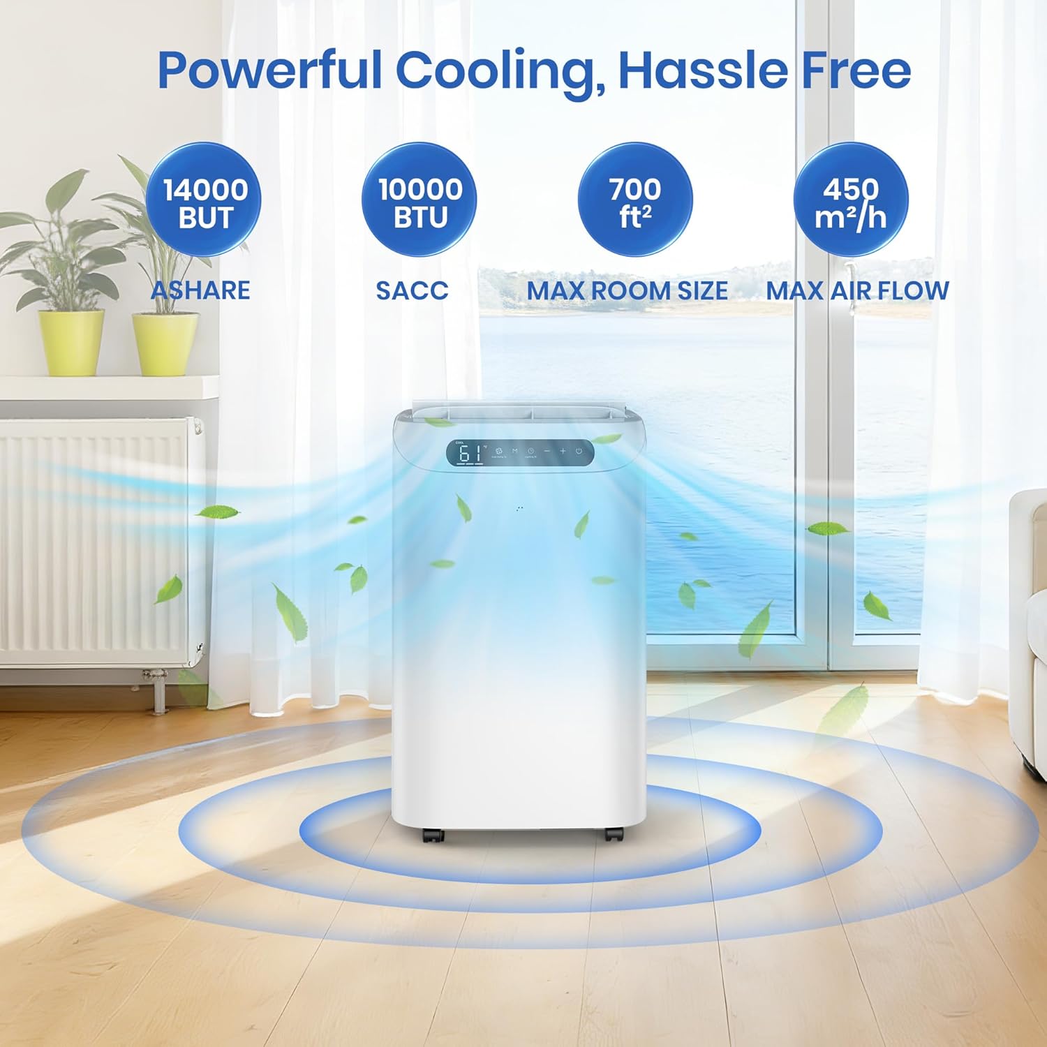 14000 BTU Portable Air Conditioners for Room Cooling up to 700 Sq. Ft, 3-IN-1 Quiet Portable AC Unit with Dehumidifier Fan, Remote Control, Smart Sleep Mode, 24H Timer, Windows Kit Included